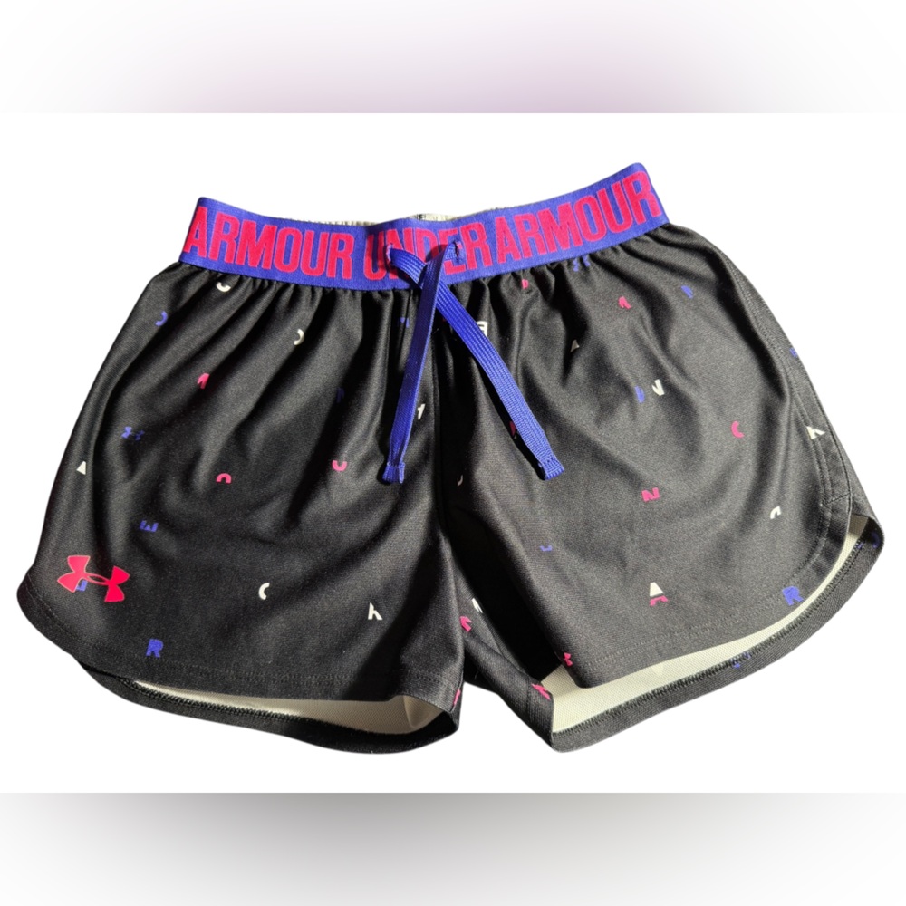 Under Armour Kids Black Shorts with Pink and Blue Accents